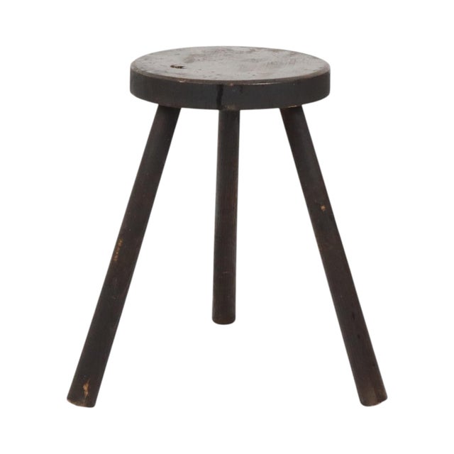 Vintage Rustic Three-Legged Stool in Stained Wood For Sale - Image 11 of 15