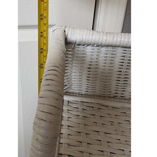 Wood Vintage White Wicker Étagère With Double Door Cabinet & Curved Frame For Sale - Image 7 of 12