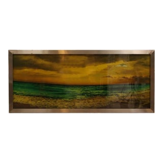 Sunset Beach Photograph in Brushed Metal Frame For Sale