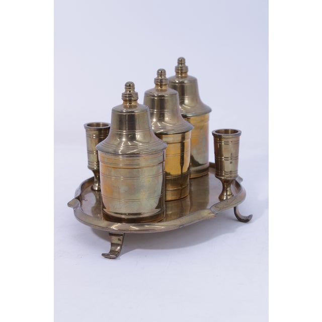 Metal 1980s Mottahedeh Winterthur Brass Inkwell Standish Set W. Candle Holder For Sale - Image 7 of 13