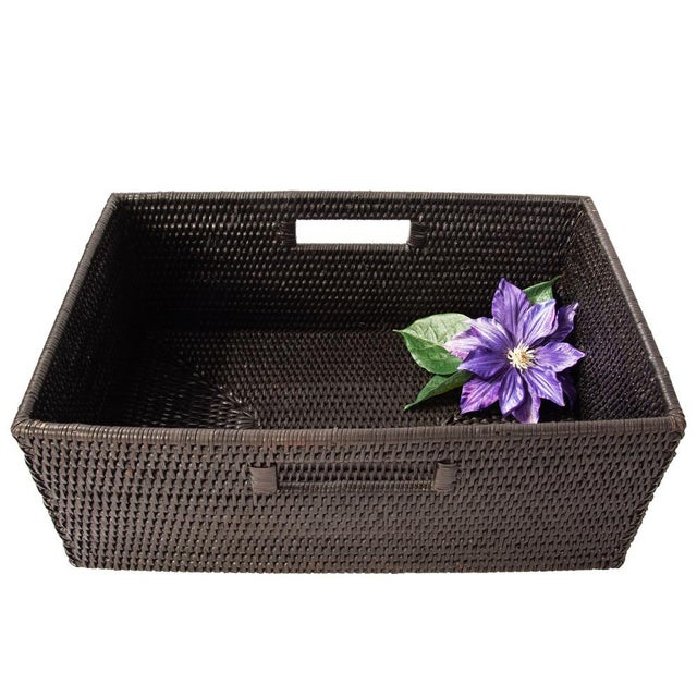 Artifacts Rattan Rectangular Shelf Basket with Side Handles in Tudor Black - 16" For Sale - Image 10 of 11