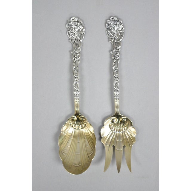 Antique Gorham Versailles Sterling Silver Flatware Salad Serving Fork & Spoon Set with Monograms on the Back of the...