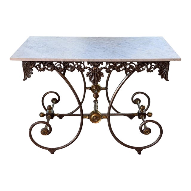 19th Century French Pastry Table With Pierced Foliate Apron and Scrolled Base For Sale