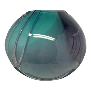 Vintage Paladino Hansen Purple & Teal Hand Blown Heavy Art Glass Round Ball Vase, Signed