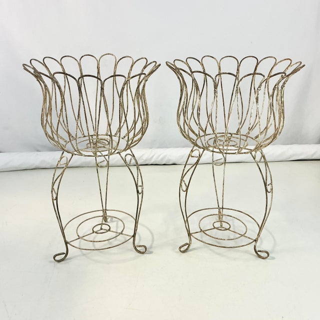 1950s Vintage Art Nouveau French Hollywood Regency Jardiniere Tulip Planter - A Pair. For Sale - Image 4 of 15