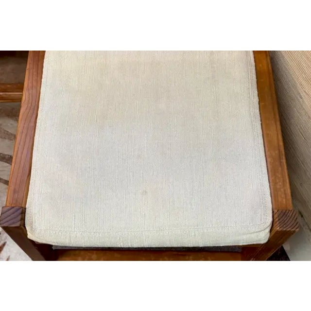 Mid 20th Century Mid Century Angular Wood Dining Chairs With Thick Linen Upholstery For Sale - Image 5 of 7