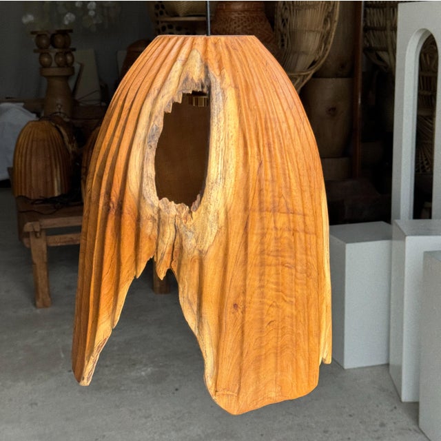 Large Pendant Light in Natural Organic Tubular Teak, 1980s For Sale - Image 10 of 11