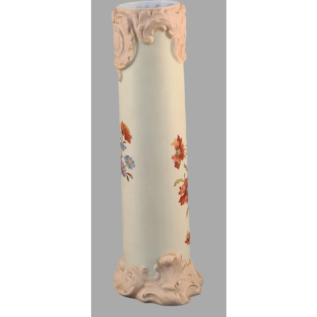 Antique Rudolstadt Germany Bisque Hand Painted Floral Tall Vase 16''high For Sale - Image 11 of 12