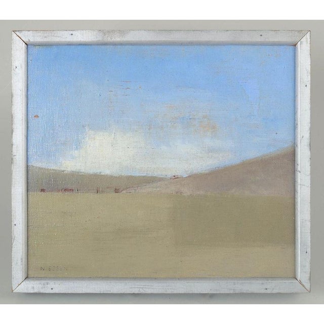 Nils von Essen, oil on canvas, listed Swedish visual artist. "Husen ved berget" landscape composition executed in a...