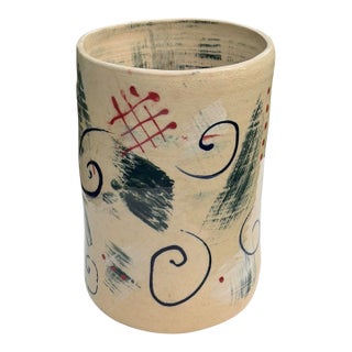 Vintage Postmodern Memphis-Inspired Hand-Painted Studio Pottery Vessel For Sale
