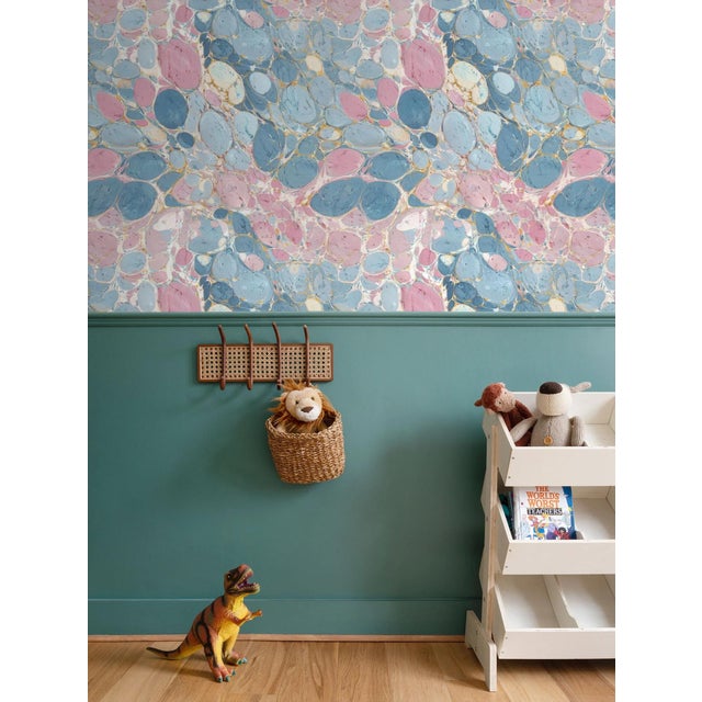 Keats Pebble Marbled Removable Wallpaper – Blue/Pink Sample For Sale In Atlanta - Image 6 of 7