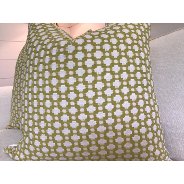 Contemporary Schumacher Betwixt Chartreuse & White Down Filled Pillows- a Pair For Sale - Image 3 of 4