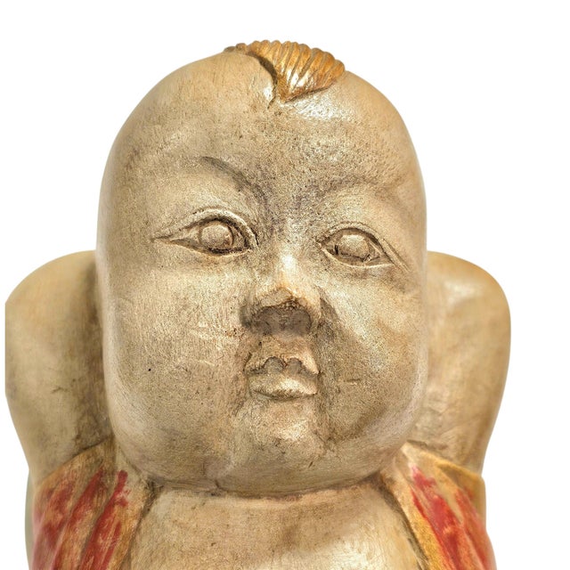 Vintage Chinese Hand-Carved Lucky Baby Sculpture on Melon 10.25" For Sale - Image 9 of 10