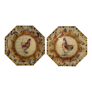 2 Vintage John Derian Decoupage Signed Rooster 8.5” Plates