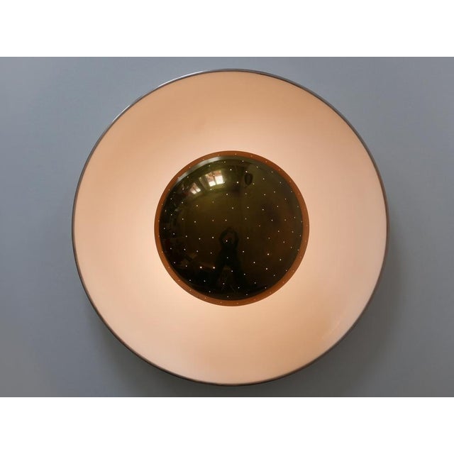 Extremely rare, large and elegant Mid-Century Modern flush mount or sconce in style of Gino Sarfatti Model #155. With...