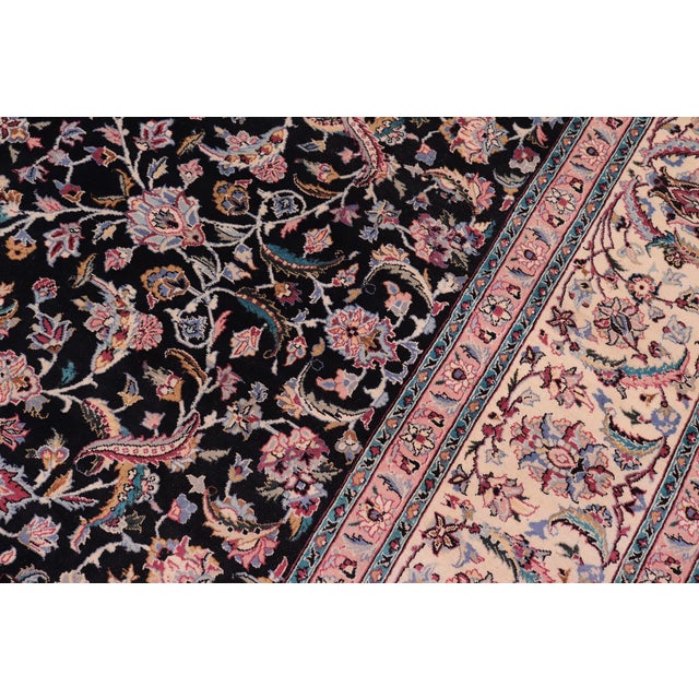 1990s Shabby Chic 1990's Floral Pak-Persian Black/Ivory Wool Rug - 9'1'' X 12'1'' For Sale - Image 5 of 9