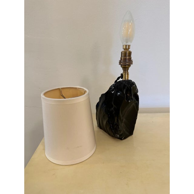 Late 20th Century Obsidian Emerald Green Glass Table Lamp For Sale - Image 5 of 8