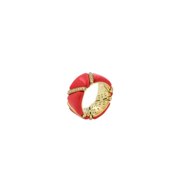 Early 21st Century Diamond Red Enamel Flexible Eternity Band 18 Karat Yellow Gold Unique Ring, Size 6 For Sale - Image 5 of 18