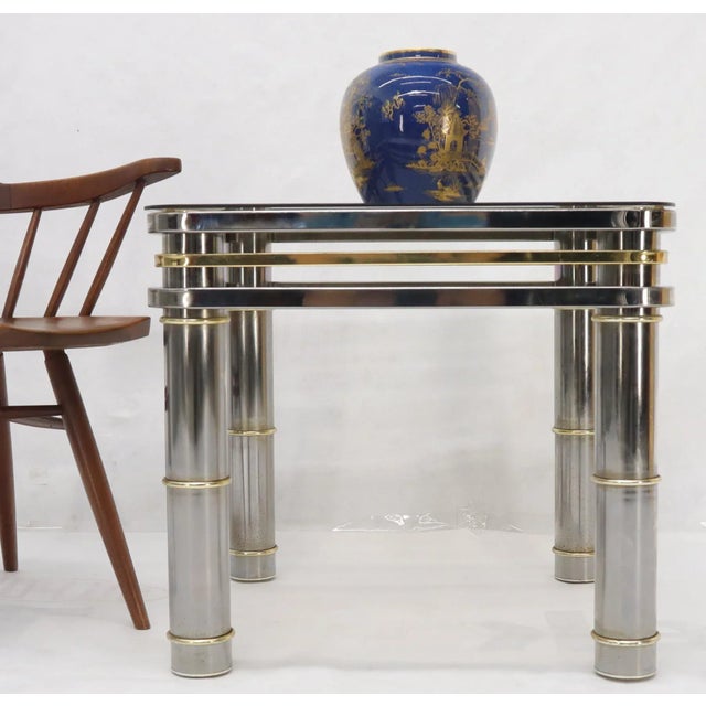 Chrome Brass Smoked Glass Side End Coffee Table Stand For Sale - Image 6 of 11