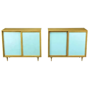Harvey Probber Tiffany Blue Leather-Front Cabinets - a Pair