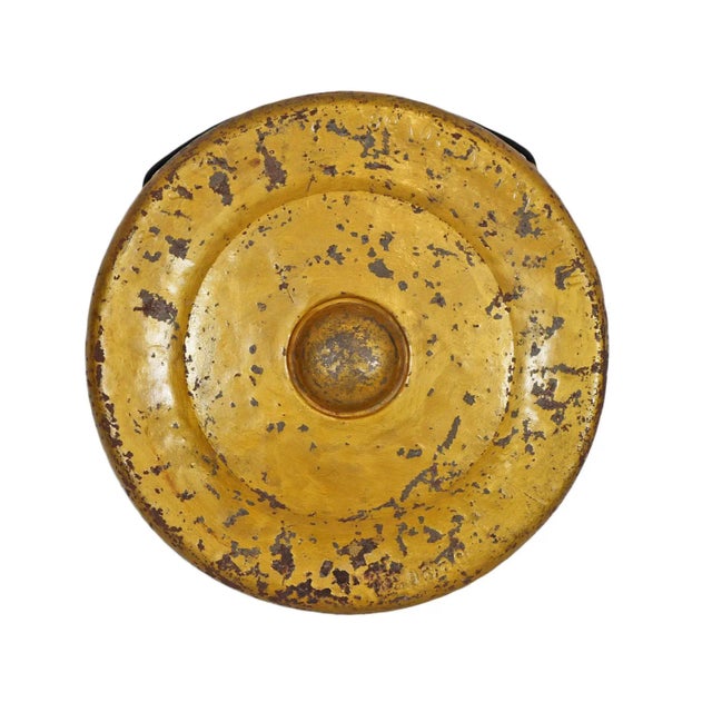 Metal Vintage Gold Bronze Asian Industrial Gong Wall Object For Sale - Image 7 of 7