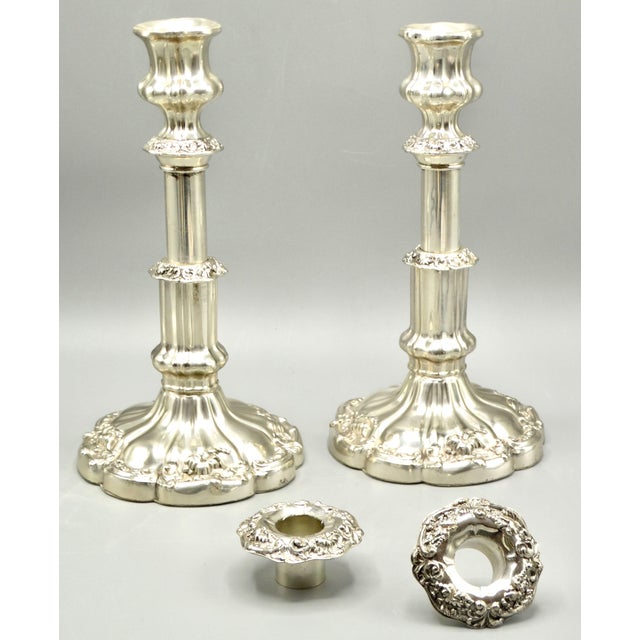 Mid Century Plate Silver Candlesticks Adjustable Height 10 Inches, a Pair For Sale - Image 4 of 7