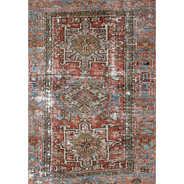Tribal Distressed Antique Persian Karadjeh Rug With Geometric Medallions and Accents For Sale - Image 3 of 13