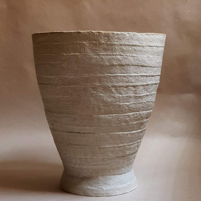 Beige Stoneware Krater Vase by Elena Vasilantonaki Unique Dimensions: ⌀ 25 x H 30 cm (Dimensions may vary) Materials:...