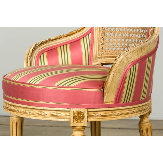 Set of 6 Early 20th Century French Louis XVI Cane Dining Armchairs in Pink Stripe For Sale - Image 11 of 18