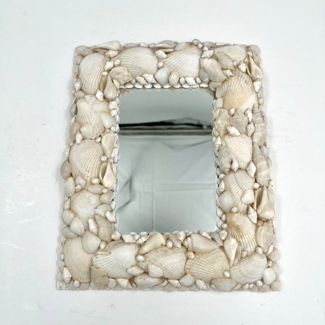 Rustic Vintage Shell Encrusted Mirror Antique White Shells For Sale - Image 3 of 12