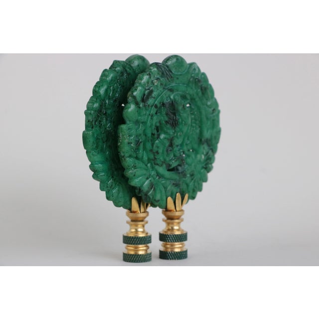 Chinoiserie Wreathed Phoenix Carved Stone Lamp Finials - a Pair For Sale - Image 3 of 5