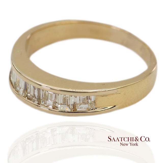 Contemporary 14k(585) Vintage Solid Yellow Gold Natural Baguette Diamond Band Ring, Size 9 For Sale - Image 3 of 12