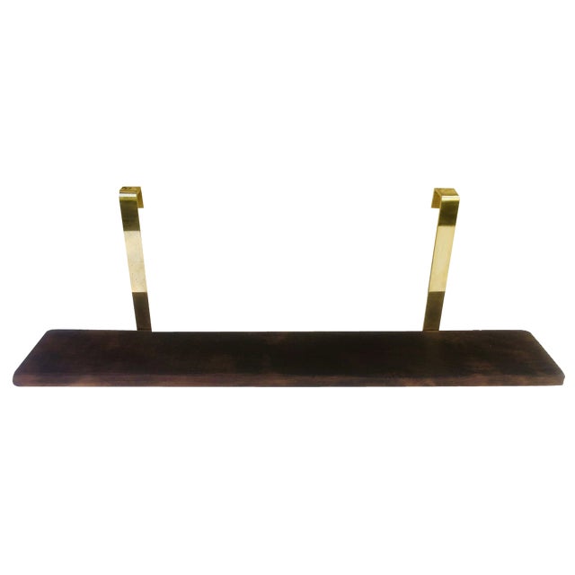 Vintage Brass and Wood Hanging Wall Shelf For Sale