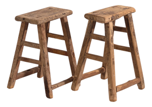 Antique Asian Stools in Elm, 1900s, Set of 2