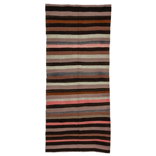 Textile Striped Vintage Wool Kilim Rug- 4′9″ × 10′8″ For Sale - Image 7 of 7