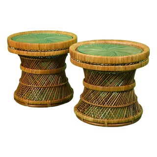 Late 20th Century Pair of Buri Rattan Cocktail Tables For Sale