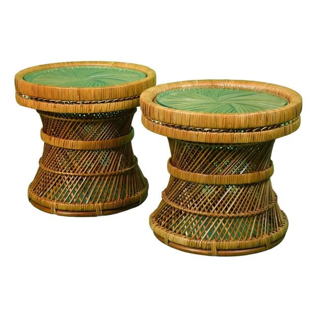 Late 20th Century Pair of Buri Rattan Cocktail Tables For Sale