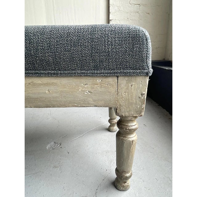 Farmhouse 1980s Large Rustic Turned Leg Tufted Bench For Sale - Image 3 of 12