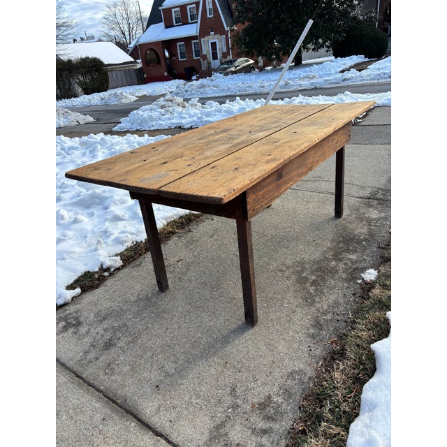 Late 19th Century Late 19th Century French Country Large Plank Pine Farmhouse Table For Sale - Image 5 of 18