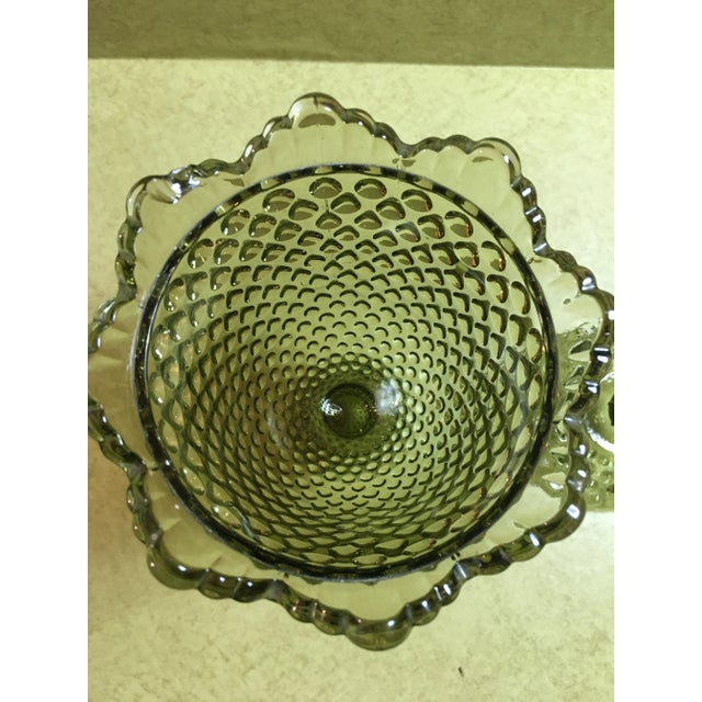 Hollywood Regency 1950s Large Fenton Green Hobnail Lidded Compote For Sale - Image 3 of 5