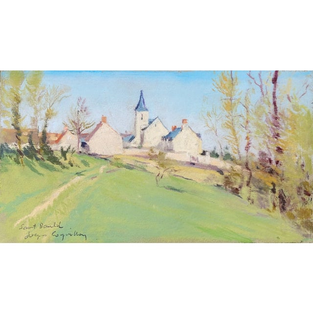 An absolutely beautiful pastel drawing of a landscape with town and church, signed in pencil "Saint Bandol, Jacques...