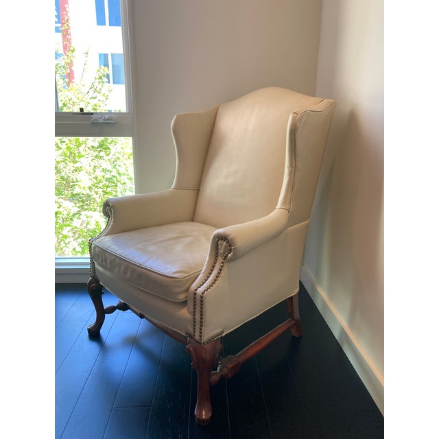 Vintage Ivory Leather Chair Ottoman 2pc Sam Moore Hooker Furnishings For Sale In San Francisco - Image 6 of 10