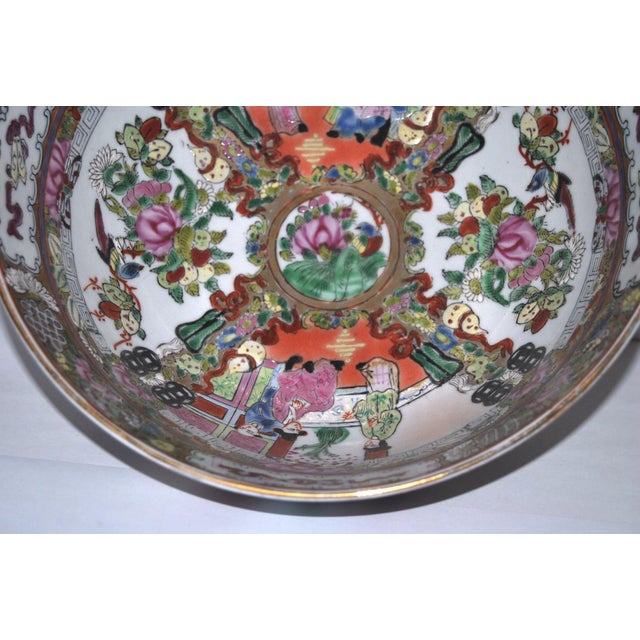 Rose Late 19th Century Cantonese Famille Rose Punch Bowl With Qianlong Reign Mark For Sale - Image 8 of 9
