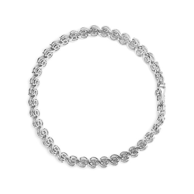 Contemporary .925 Sterling Silver 1/4 Cttw Miracle Set Diamond and Beaded 7.25" Tennis Bracelet (I-J Color, I2-I3 Clarity) For Sale - Image 3 of 7