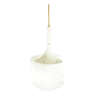 White Metal and Sandblasted Glass Mushroom-Shaped Pendant Lamp attributed to Martinelli Luce, 1960s For Sale