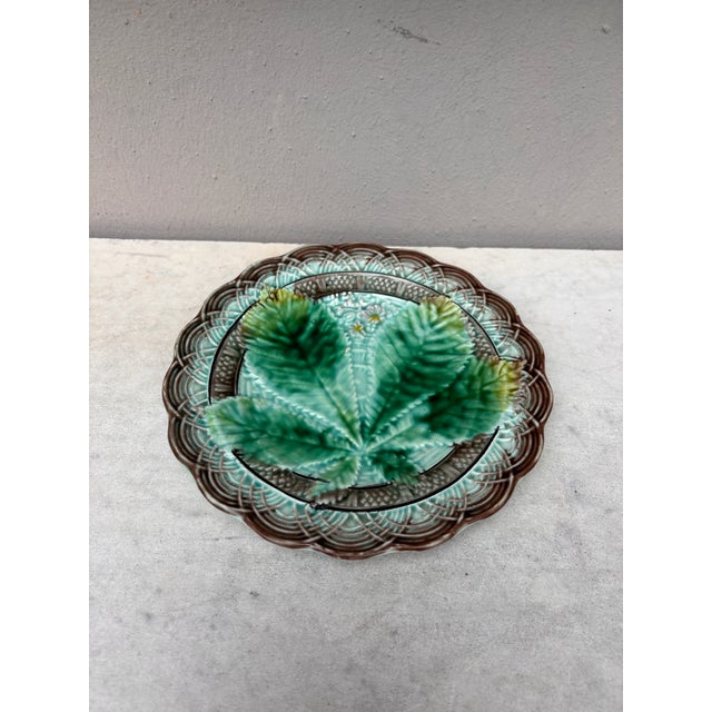 French Majolica chesnut leaf plate signed Villeroy & Boch, circa 1890.