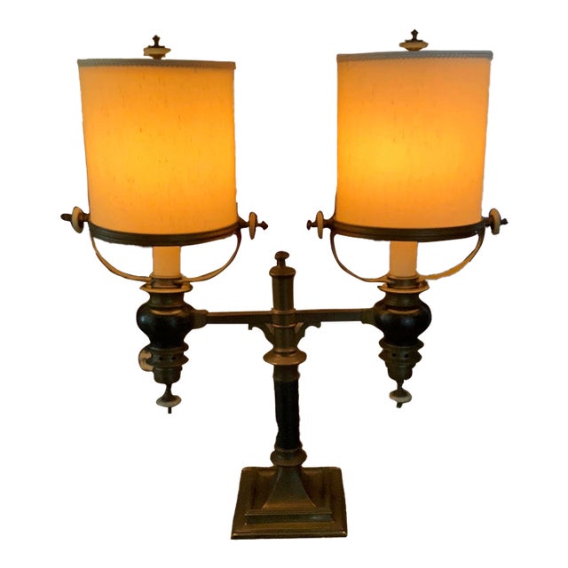 1970s Mid-Century Modern Chapman Brass 2 Light Desk Lamp For Sale