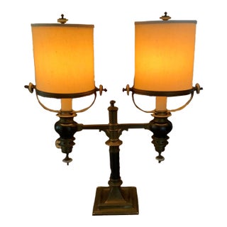 1970s Sophisticated Classic Chapman Brass 2 Light Desk Lamp For Sale