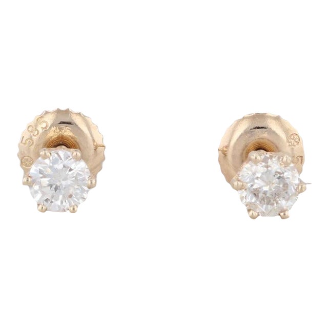 0.47ctw Diamond Stud Earrings 14k Yellow Gold Solitaire Round Pierced - 2 Pieces For Sale