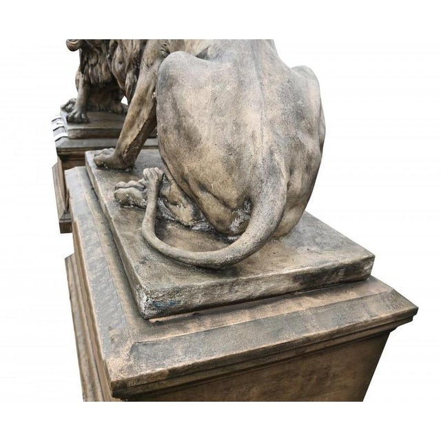 Lifesize Lion Gatekeeper Statues Stone Country House, Set of 2 For Sale - Image 14 of 16